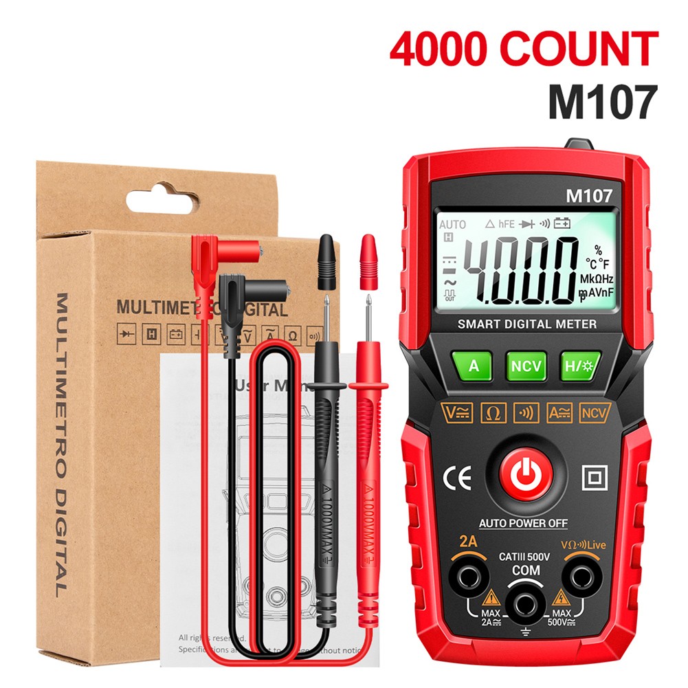 M107 Compact Digital Multimeter 4000 Counts with Silicone Shockproof Shell