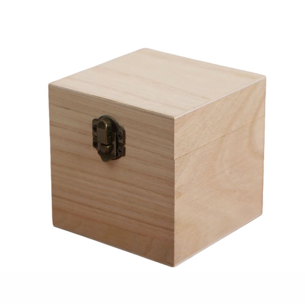 Retro Wooden Storage Box for Jewelry Keepsakes 10x10x10 cm Flip Top Design