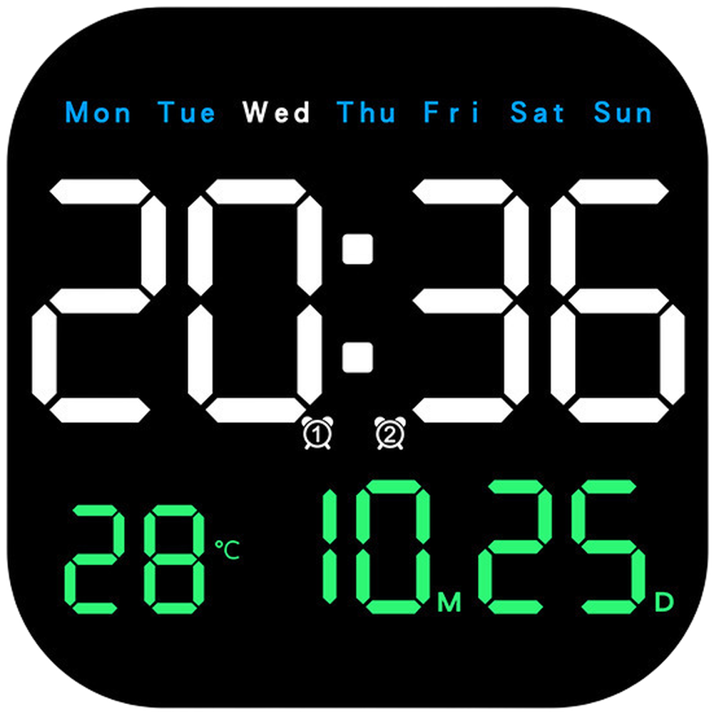 Modern LED Wall Clock with Calendar Thermometer Moon Phase Alarm Countdown