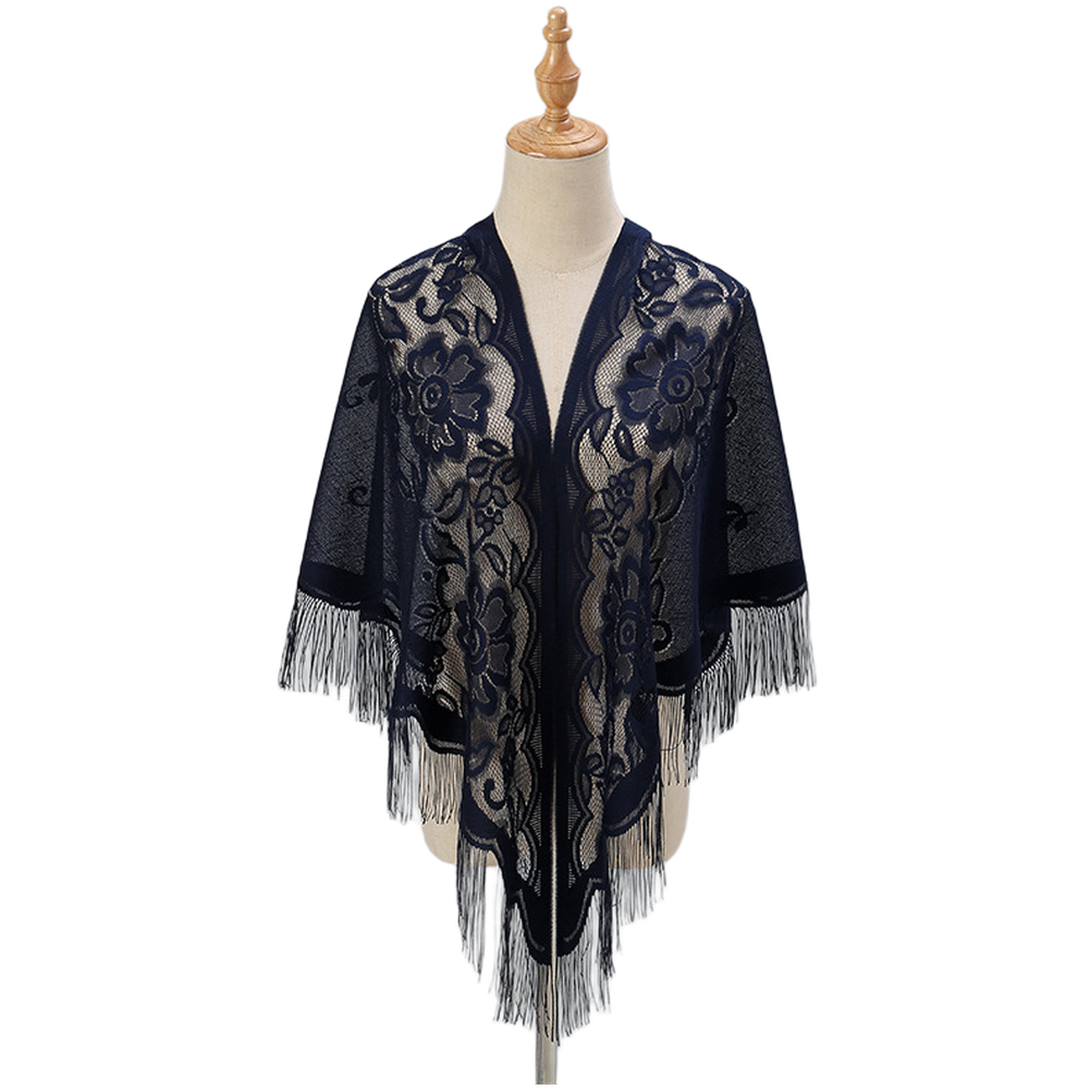 Triangle Lace Scarf for Women Polyester Shawl with Elegant Tassel Accents