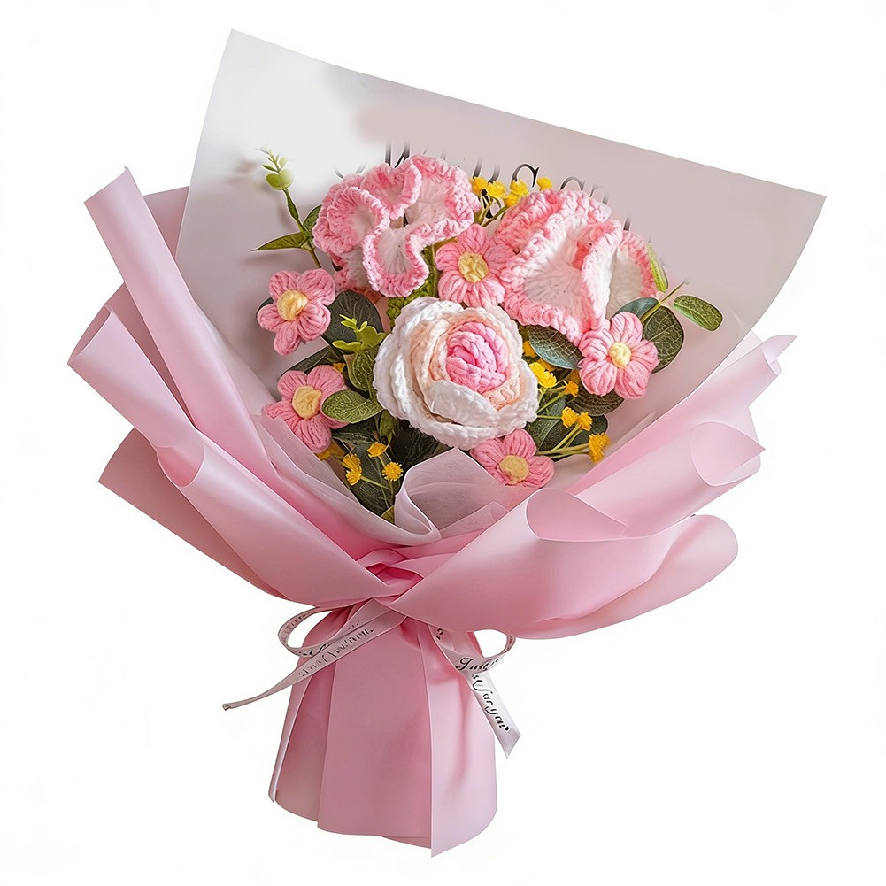 30-35cm Handmade Crochet Flower Bundle Knitted Decor Pink Red Yellow Purple