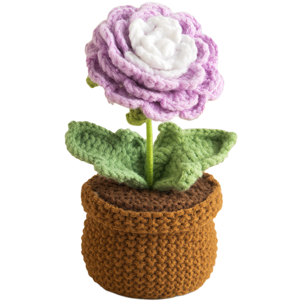 Crochet Peony Artificial Flower in Pot Handmade 17cm Milk Cotton Piece