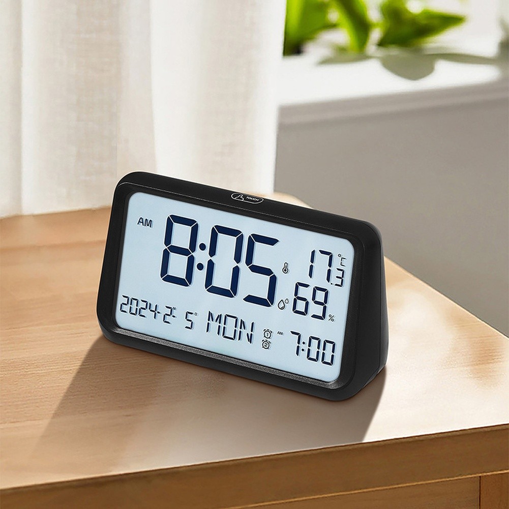Modern Desk Alarm Clock with Large LCD Screen and Adjustable Brightness