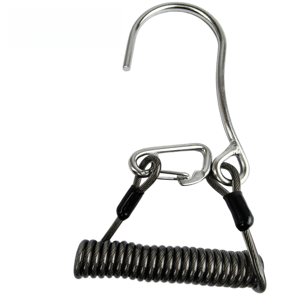 Scuba Diving Tool Hook with Spiral Spring Coil Lanyard 316SS Flow Hook Design