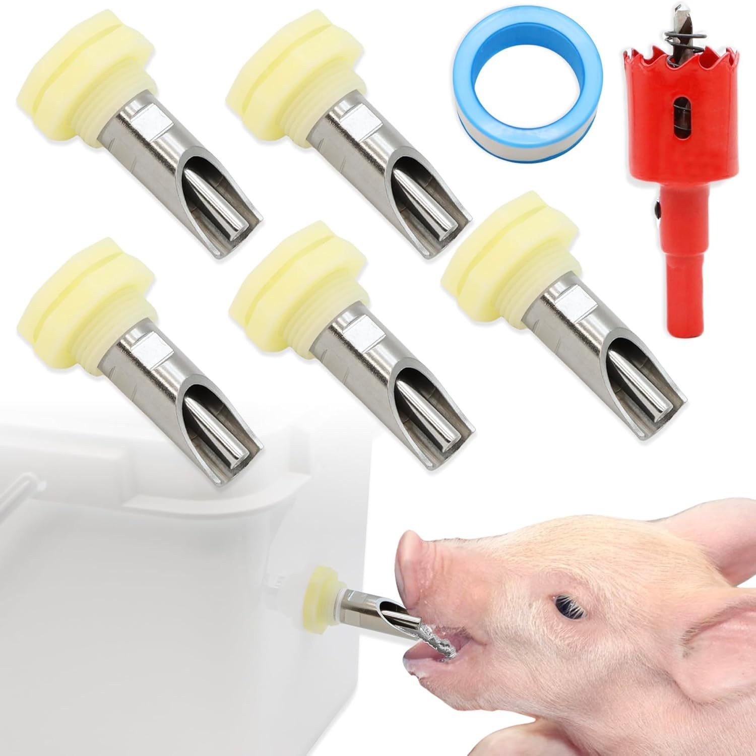 Pig Nipple Waterer Kit 5 Piece Stainless Steel 304 + Brass Tank Connectors