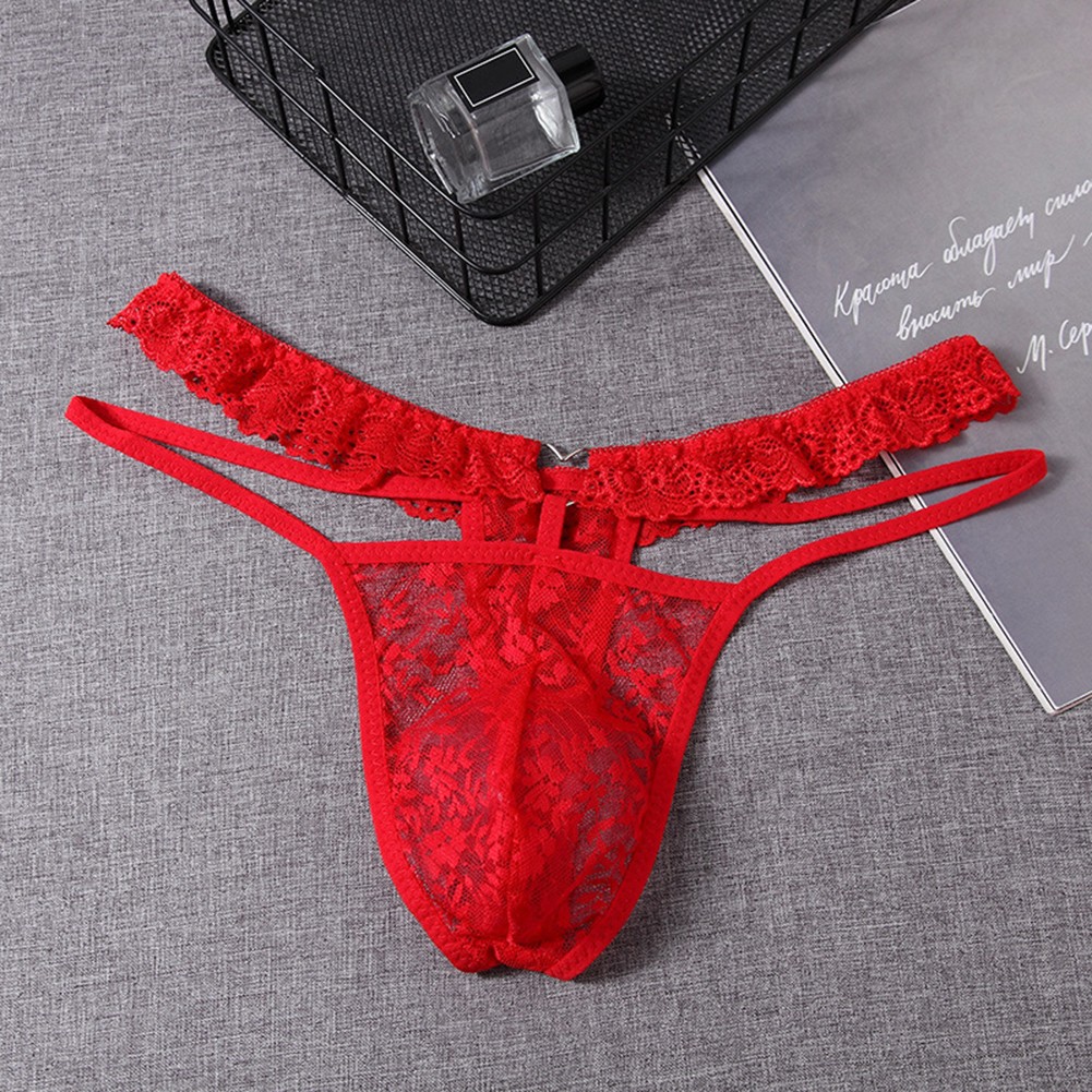 Men's Solid Color Lace G String with T-Back Style and U Pouch for Men Only