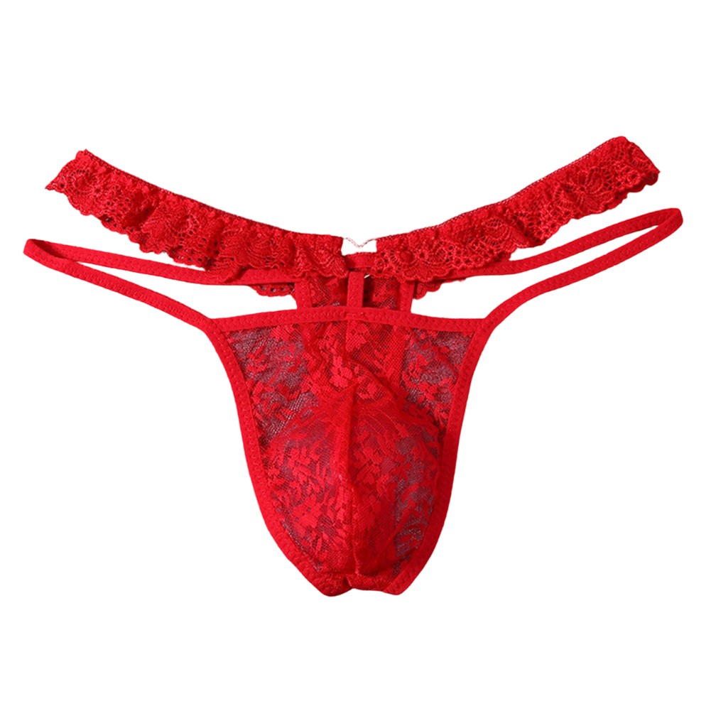 Men's Solid Color Lace G String with T-Back Style and U Pouch for Men Only