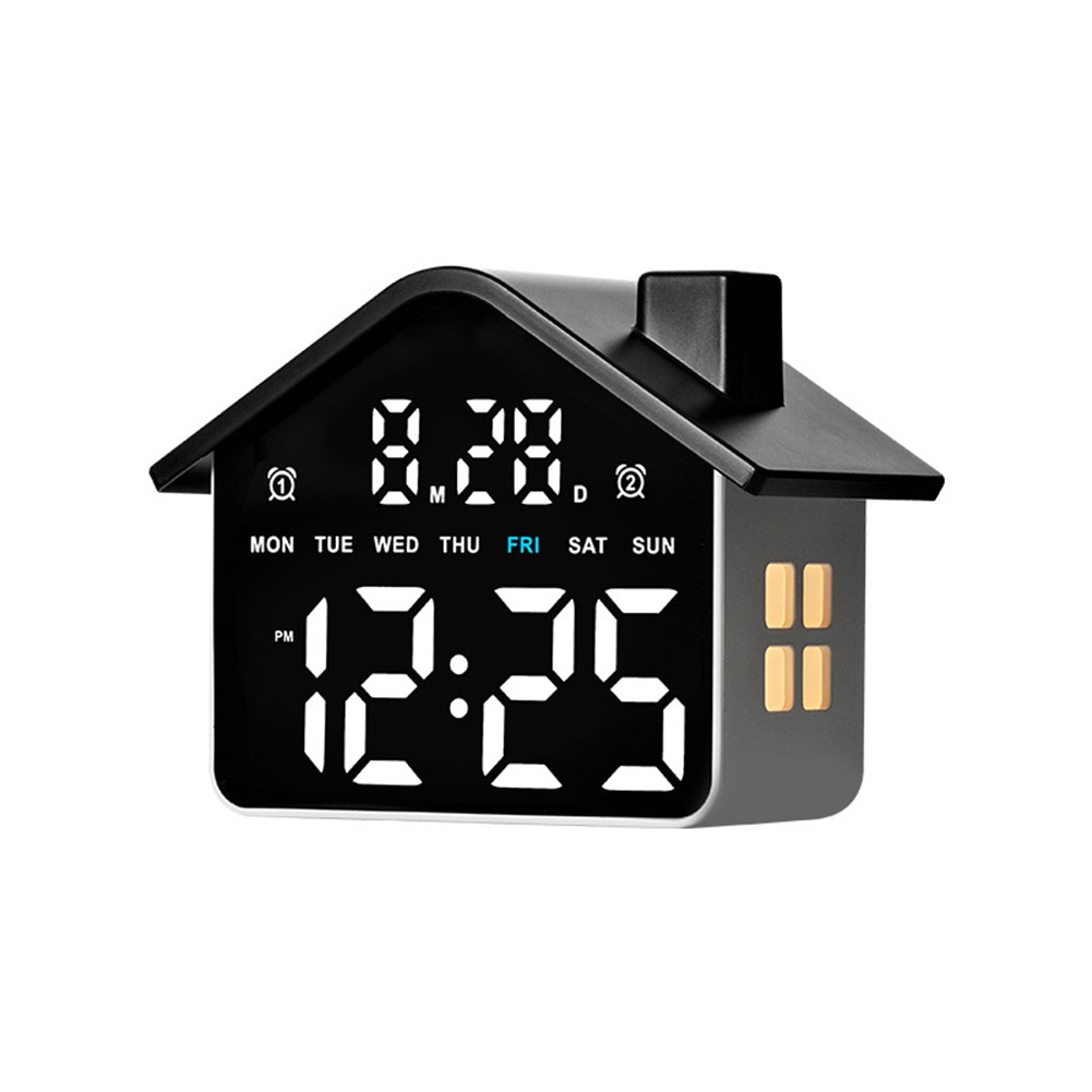LED Alarm Clock in House Form with Time Date Day Temp and Adjustable Light