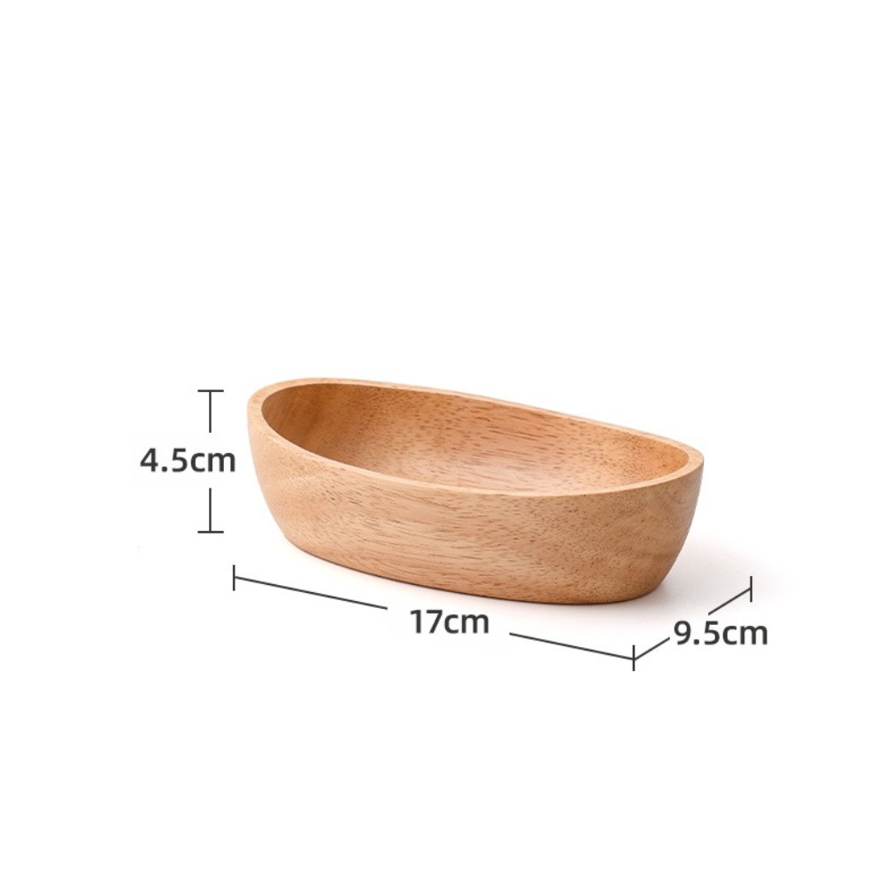 Oval Rubber Wood Serving Tray for Snacks Fruits Sushi Salad 17×9.5×4.5cm