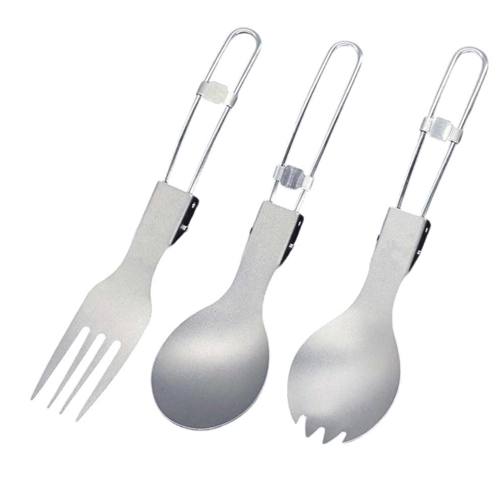Pure Titanium Portable Fork and Spoon Set Lightweight 17.9g for Backpacking