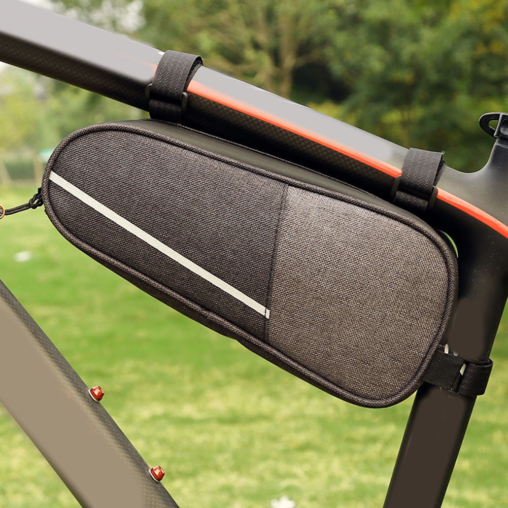 Mountain Bike Upper Pipe Triangle Storage Bag Front Frame 25x10cm Grey Canvas