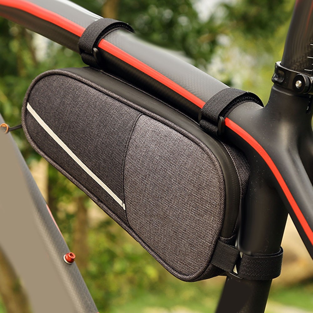 Mountain Bike Upper Pipe Triangle Storage Bag Front Frame 25x10cm Grey Canvas