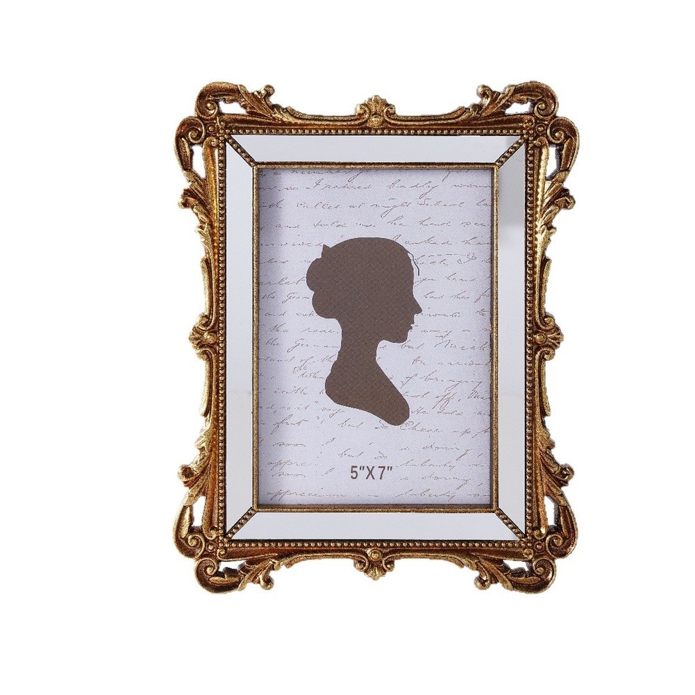 5x7 Inch Vintage Gold Frame with Elegant Scrollwork for Tabletop or Wall Use
