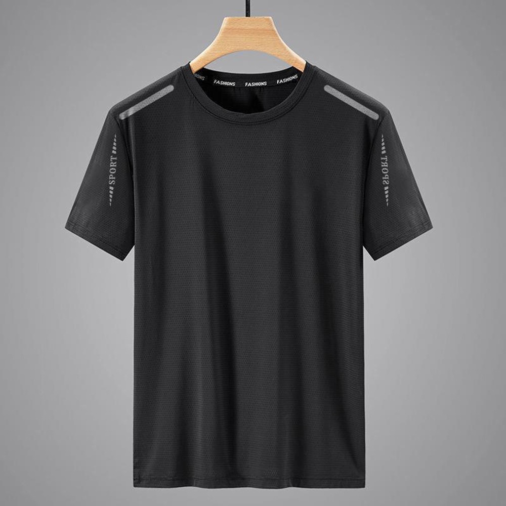 Short Sleeve Top Ice Silk Tee Lightweight Polyester Fabric Solid Color