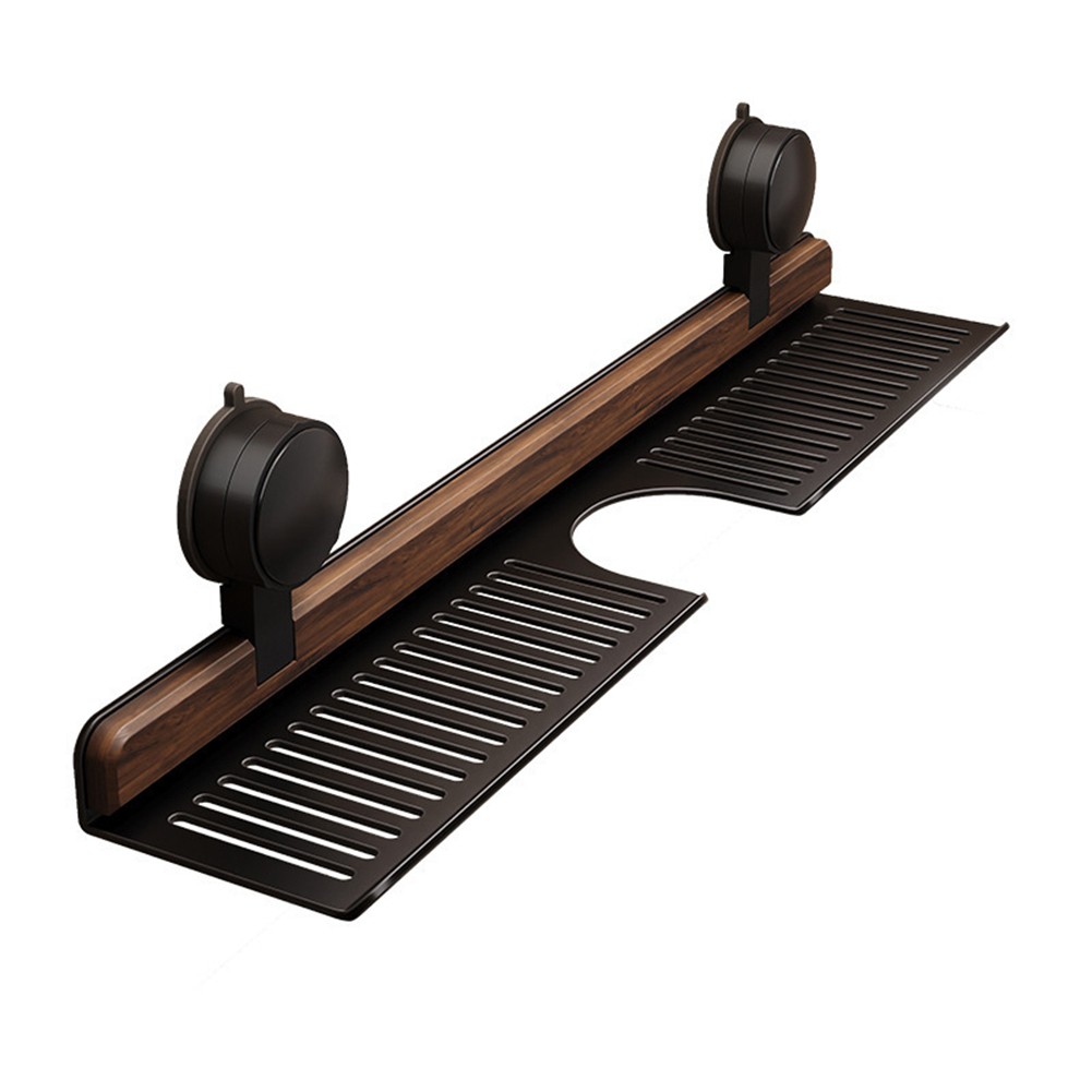 50cm Walnut Wood Bathroom Shelf with Strong Suction Cups No Wall Damage