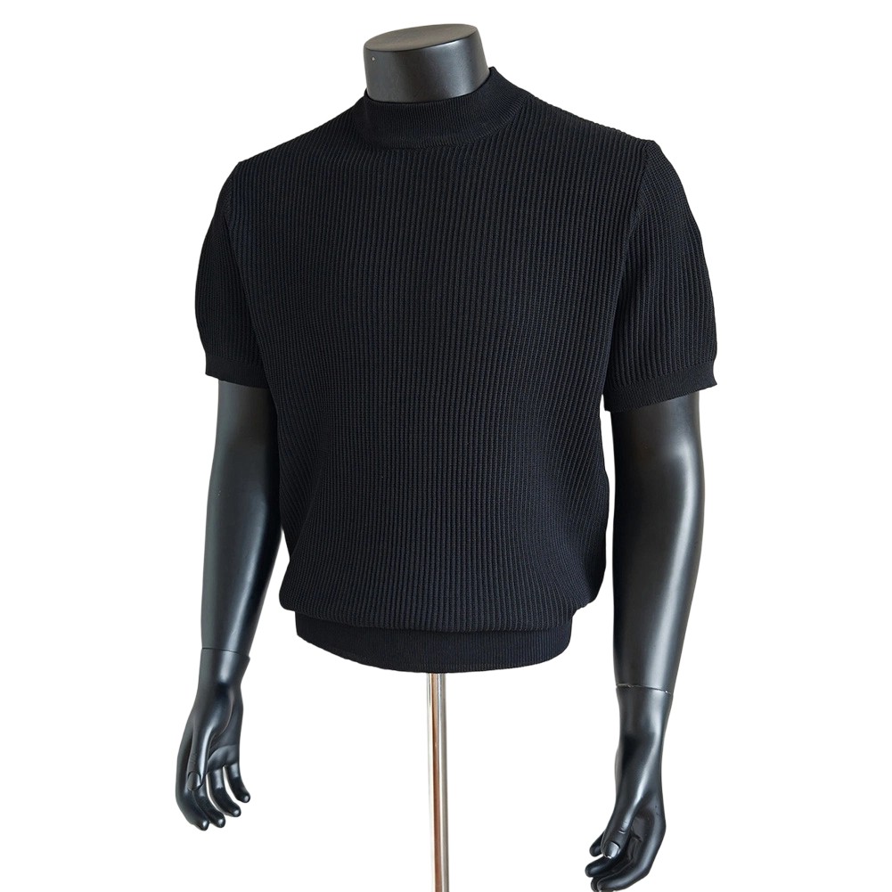 Men Half-high Neck Knitted Tops Short Sleeve Casual Short Sleeve Sweater T-shirt