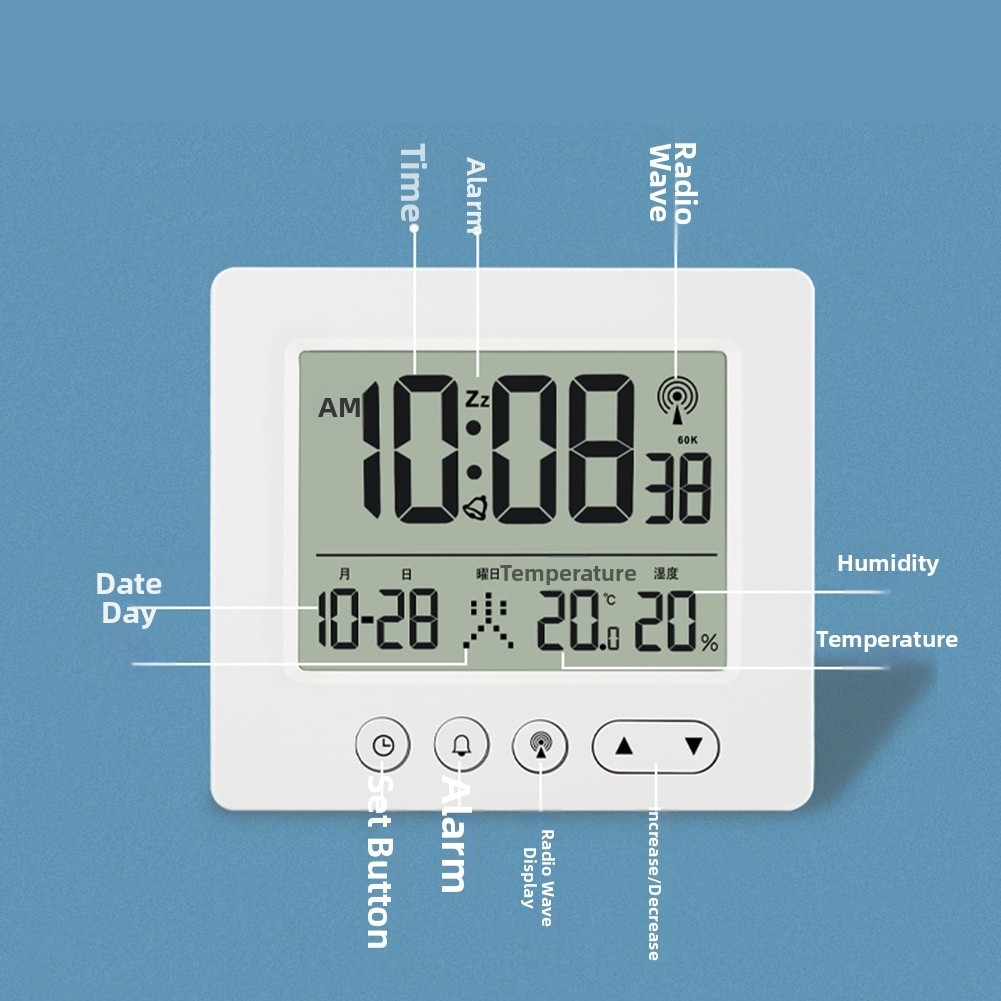 Alarm Clock with Large LCD Touch Screen 7 Language Week Display 12 24H Mode