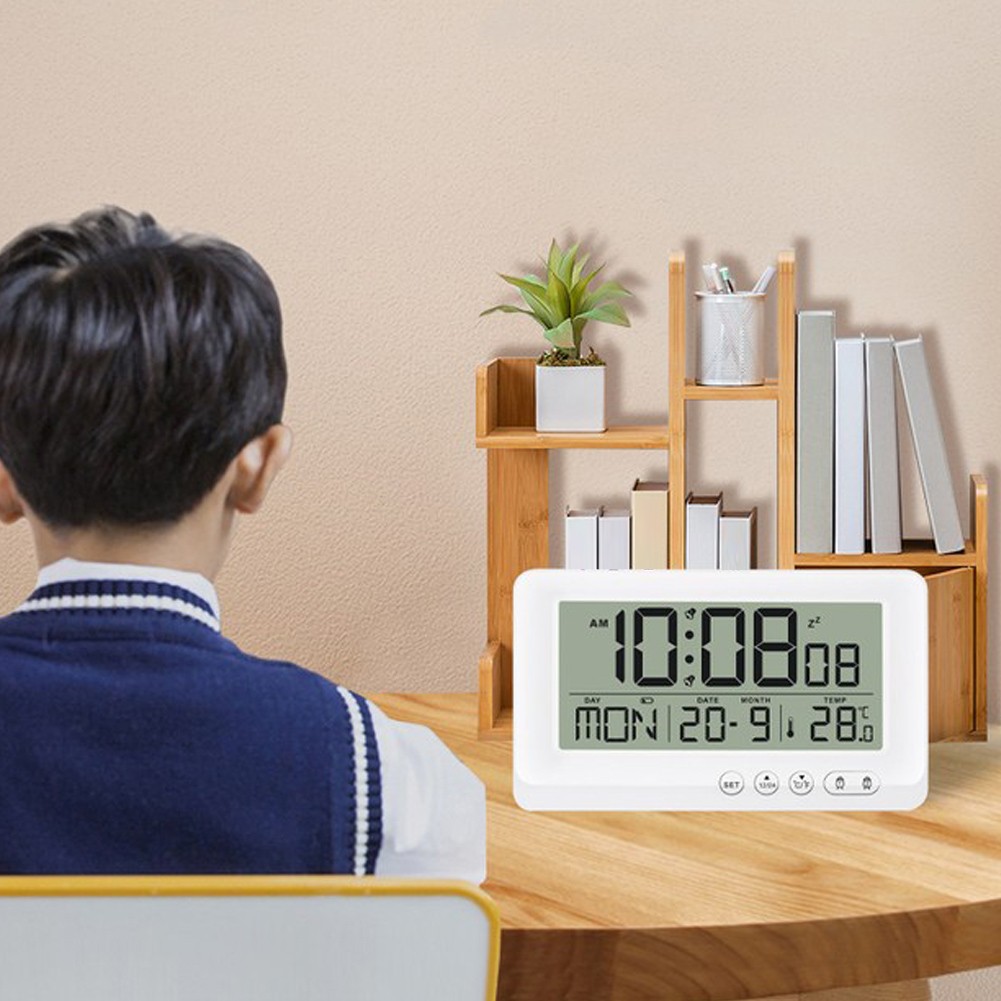 Multifunction LCD Clock Shows Time Date Week Temp 2 Alarms Snooze Function