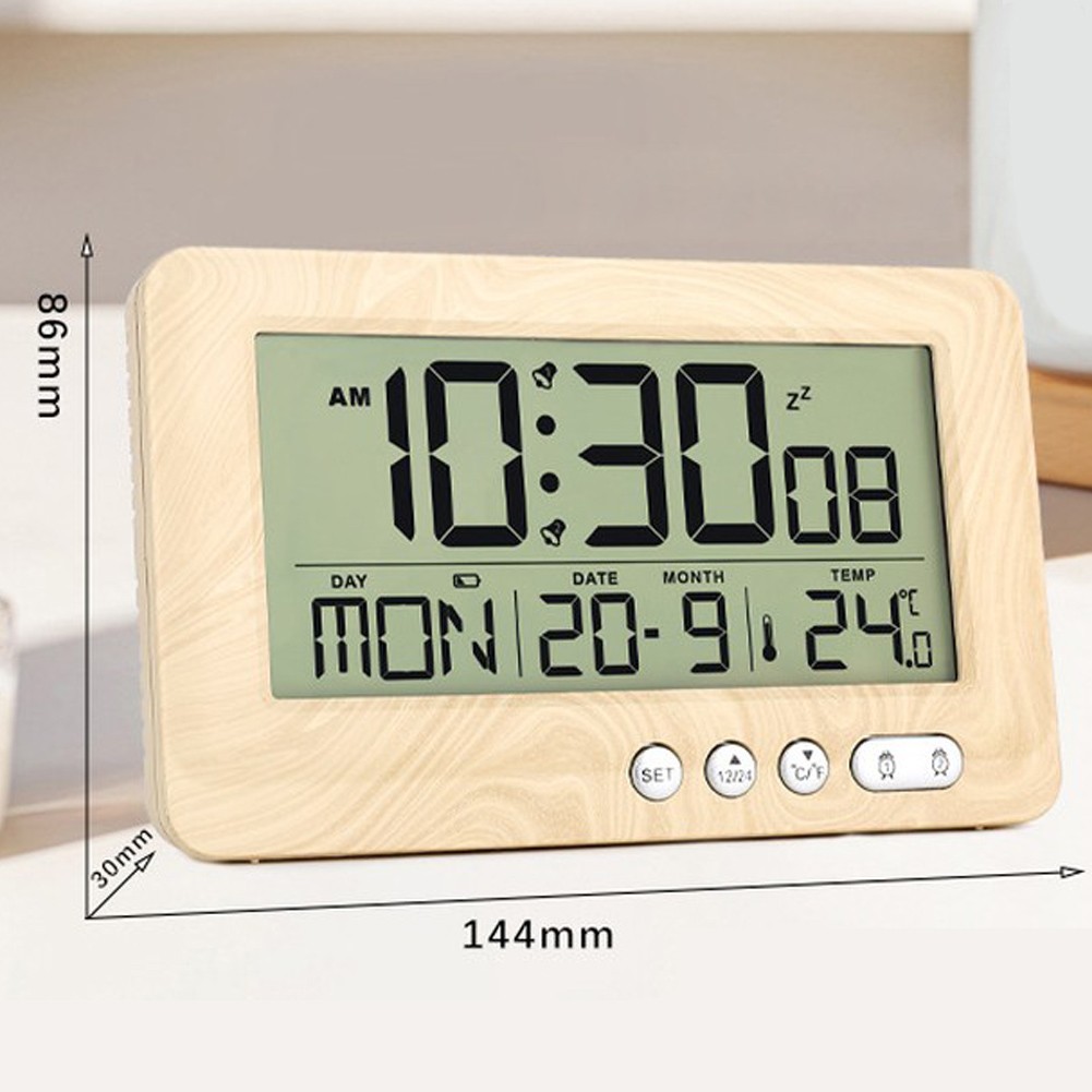 Multifunction LCD Clock Shows Time Date Week Temp 2 Alarms Snooze Function