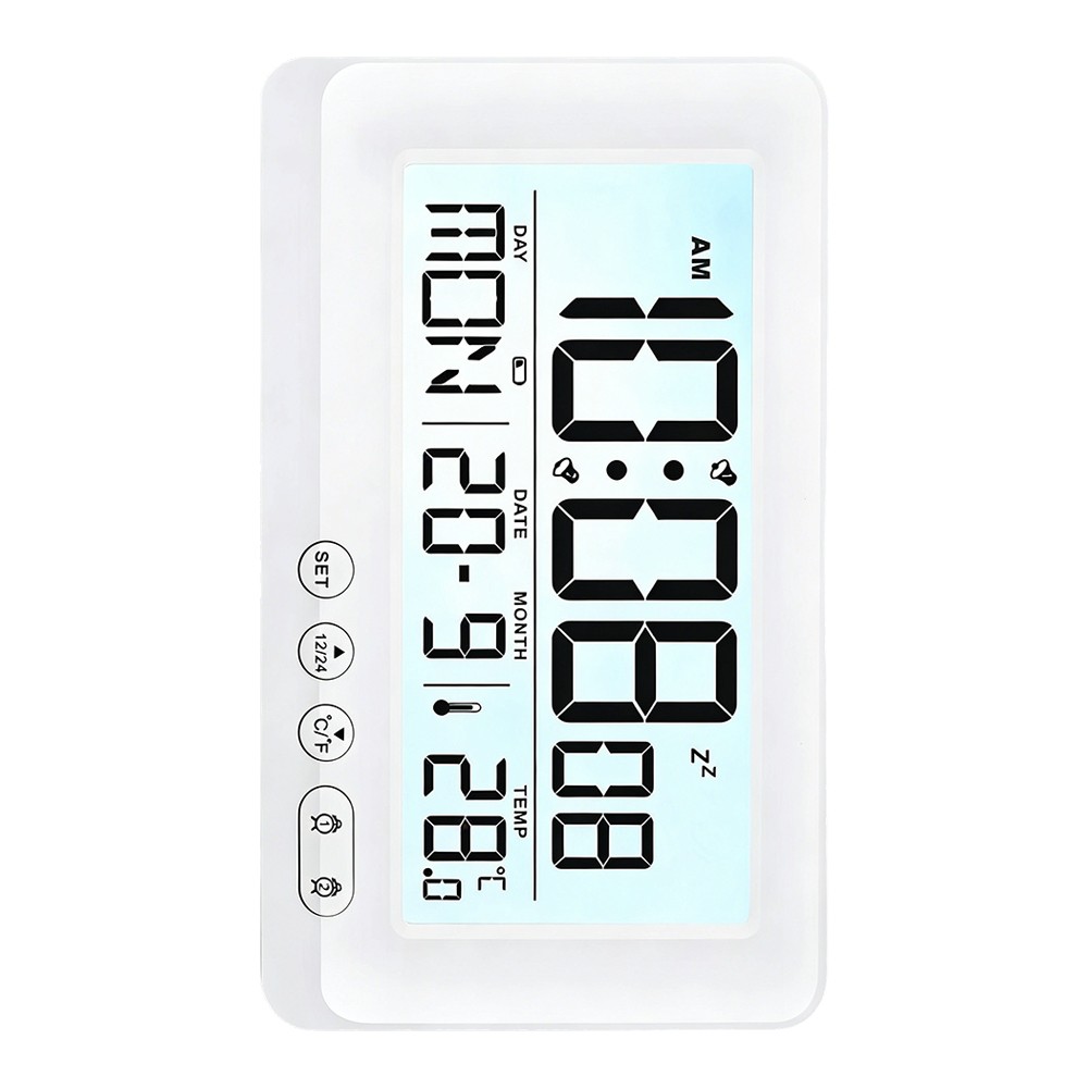 Multifunction LCD Clock Shows Time Date Week Temp 2 Alarms Snooze Function