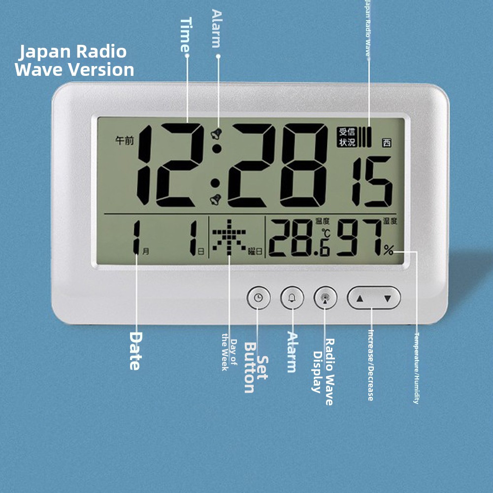 Multifunction LCD Clock Shows Time Date Week Temp 2 Alarms Snooze Function