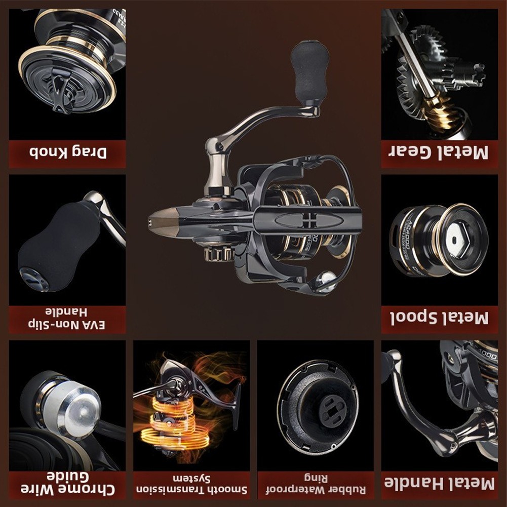 Fishing Reel 2000-7000 Size Range 5.2:1 Gear Ratio Hard Pulling Design