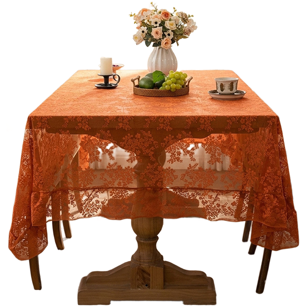 Floral Embroidered Rectangle Tablecloth Lace 140×140 cm Polyester Table Cover