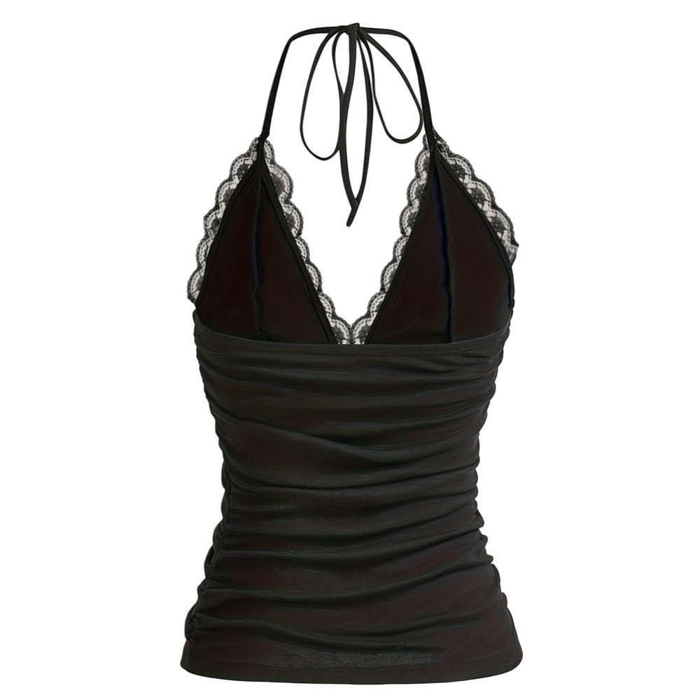 V-neck Top Lace Trim Tank Polyester Fabric Medium Stretch Regular Length