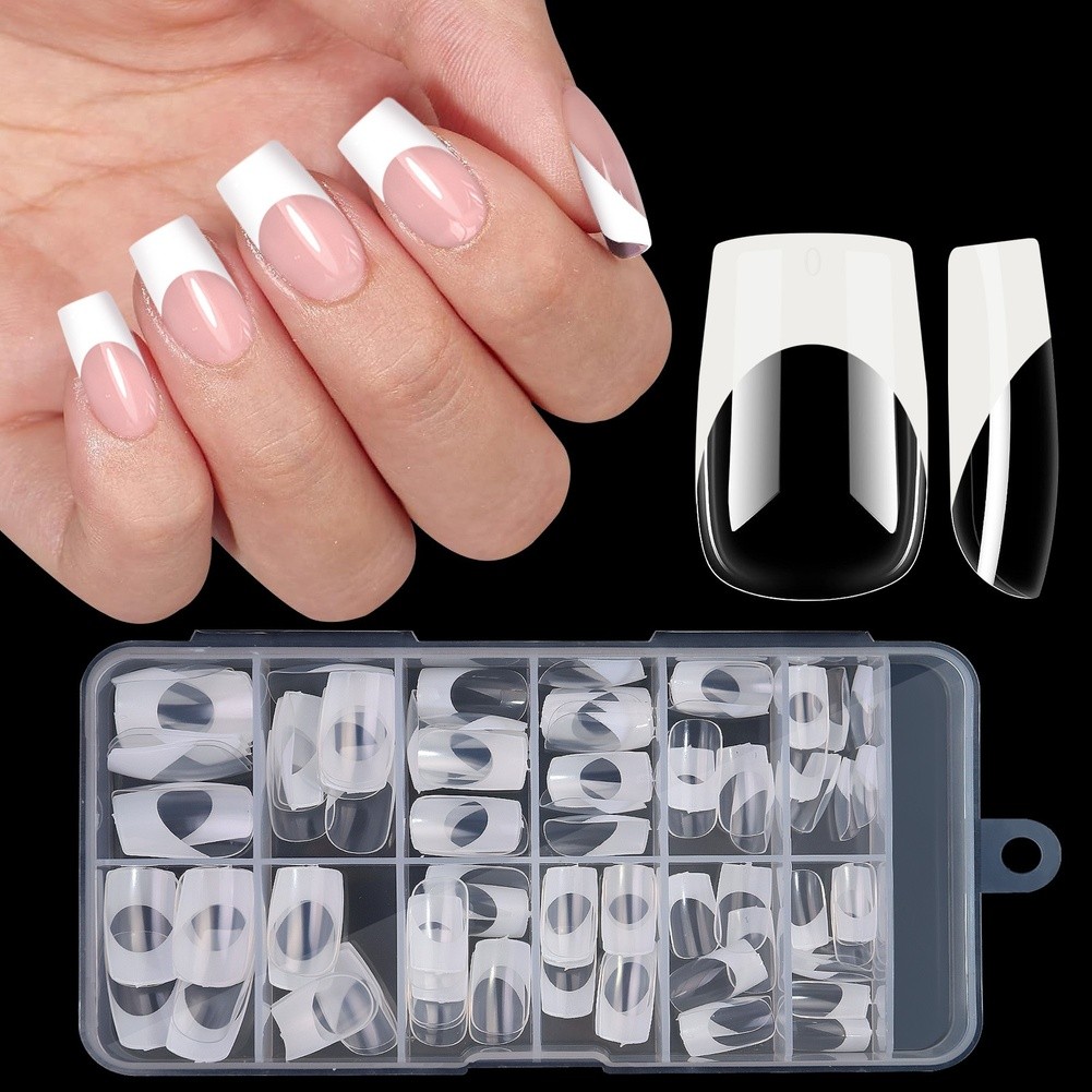 For FRENCH Style Square Press On Nails 120 Pieces Medium Long White Tip Gel