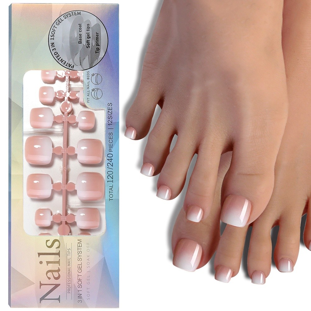 Soft Gel For FRENCH Tip Press On Toenails 120pcs Matte Finish Pedicure Nails