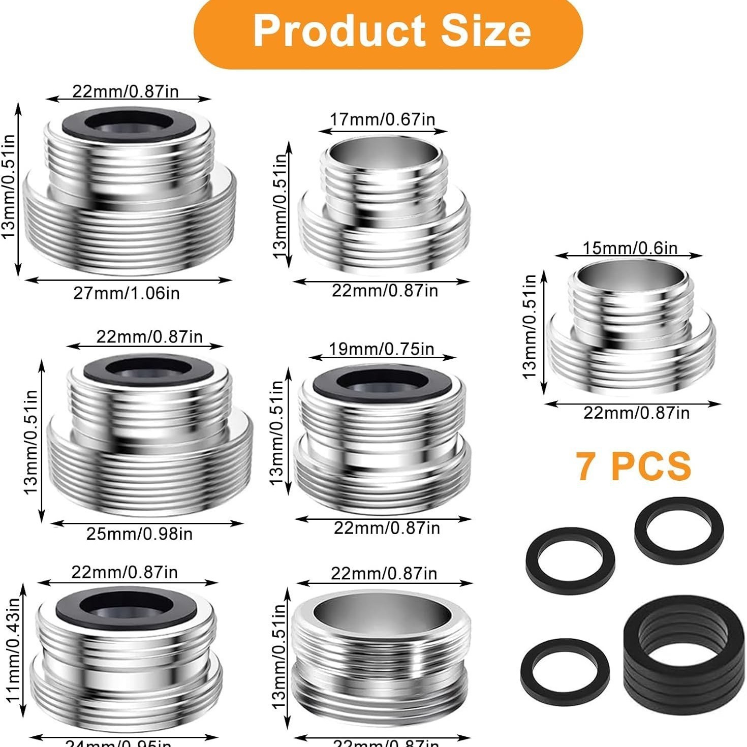 Faucet Aerator Adapter Copper 22mm Fine Thread Converts to 20mm 24mm Threads