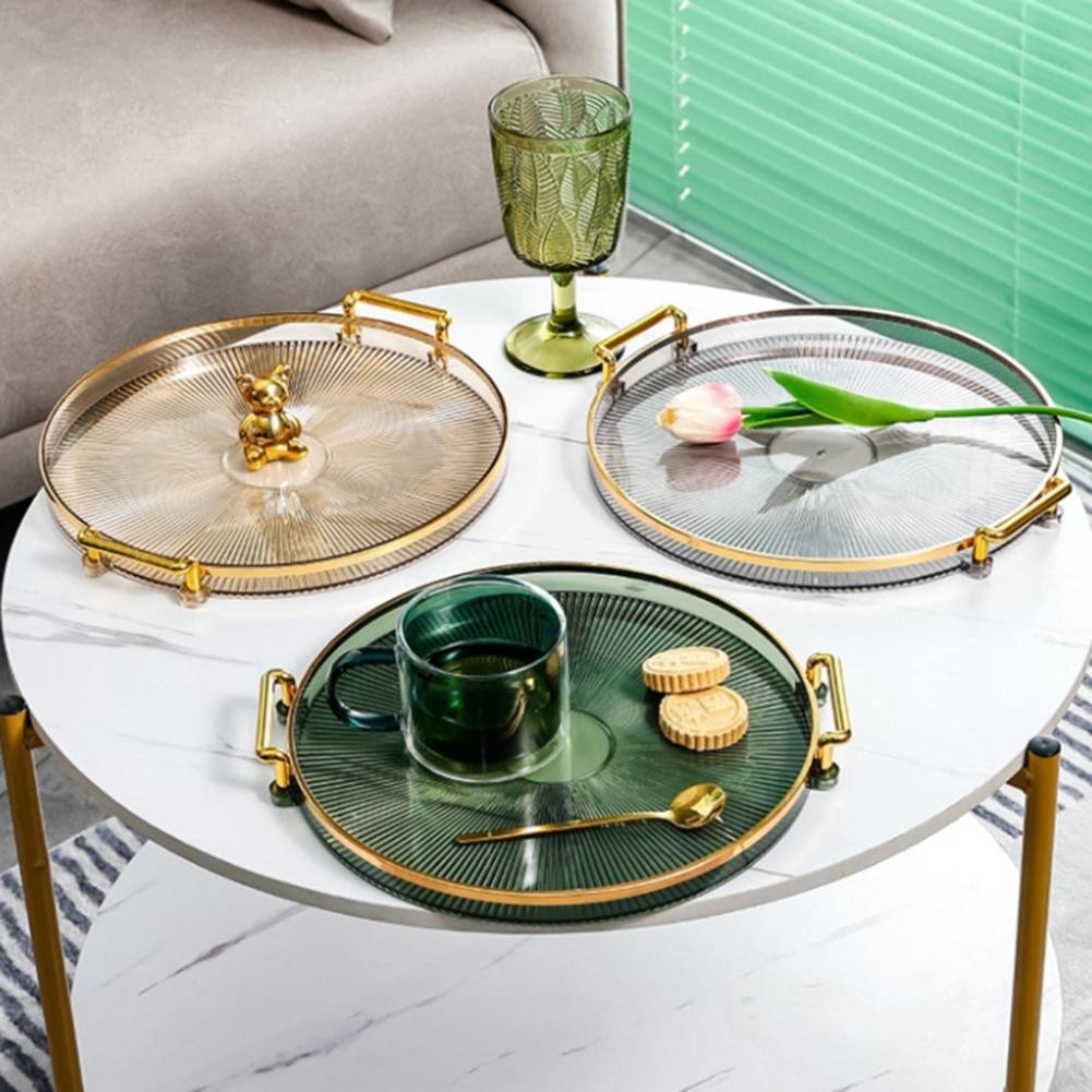 Serviertablett aus Kunststoff mit Goldrand und platzsparendem Design für kleine