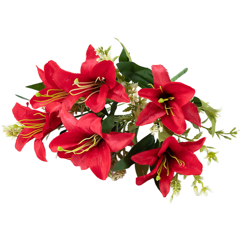 Silk Lily Flower Bouquet 7 Blooms Wedding Home Decor Table Centerpiece Red