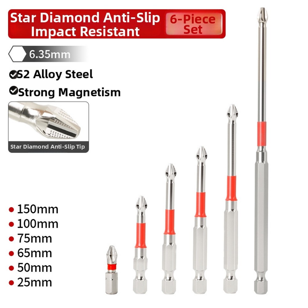 PH2 Magnetic Screwdriver Bit with Slender Waist Shock Absorption 65mm 75mm