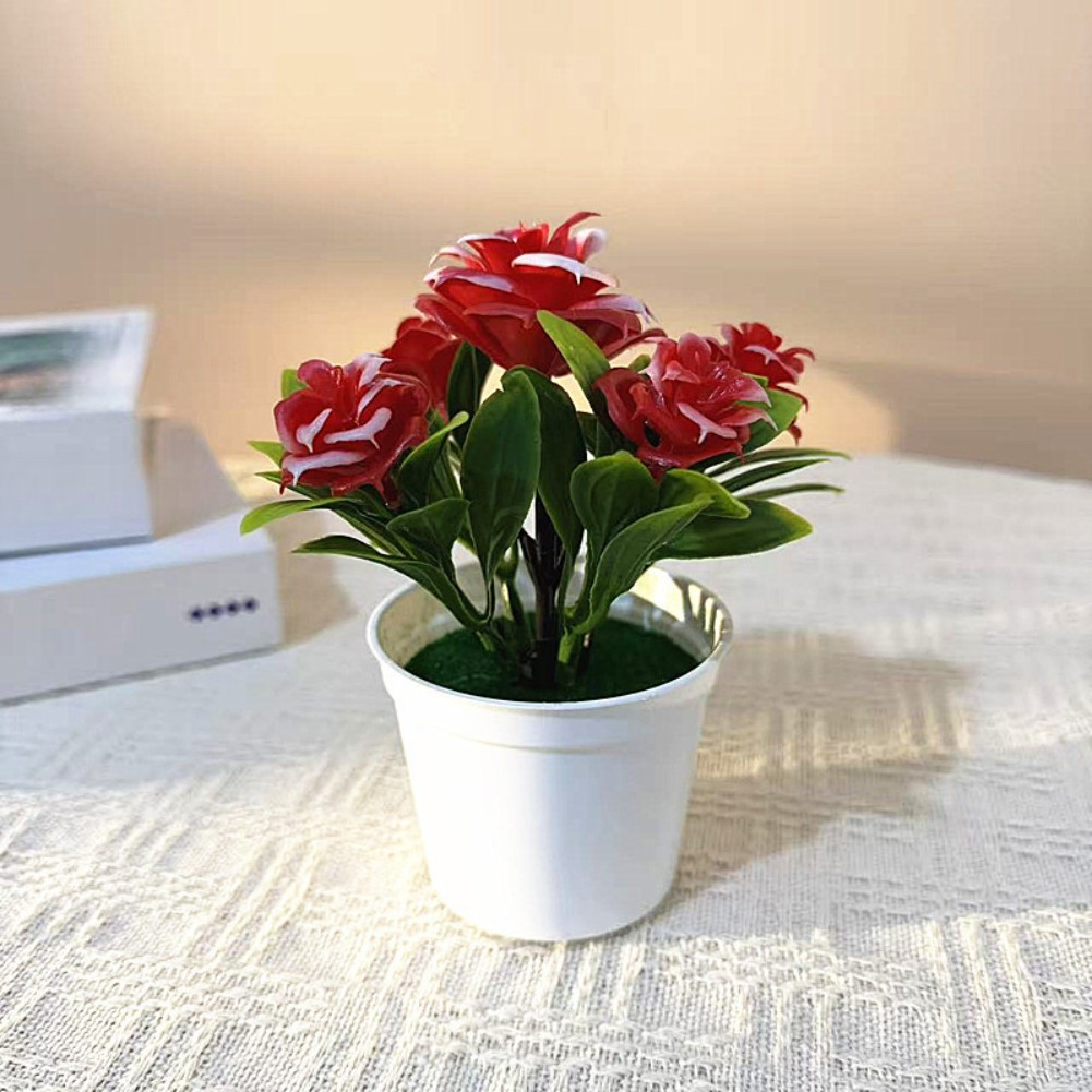 Indoor Artificial Rose Bonsai in Pot for Contemporary Home Office Table Decor