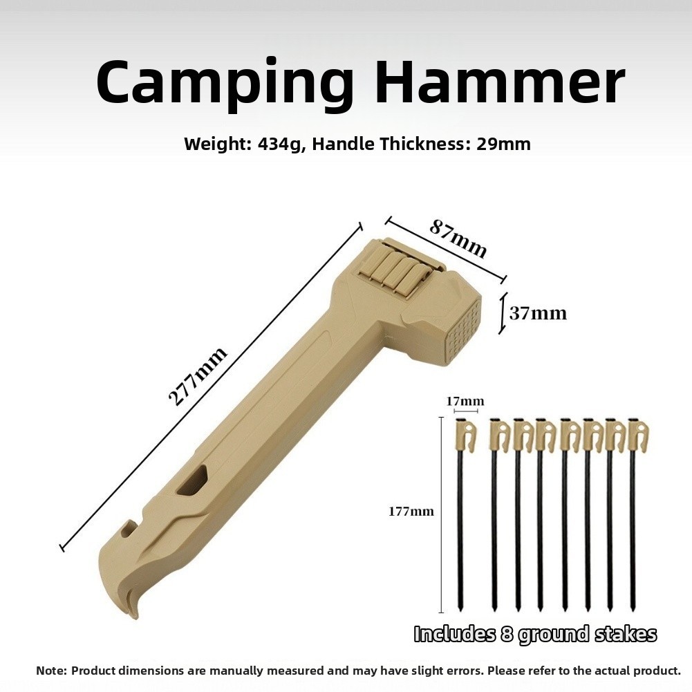 27.7cm For Camping Hammer with Steel Head Plastic/Rubber Grip and Stake Storage