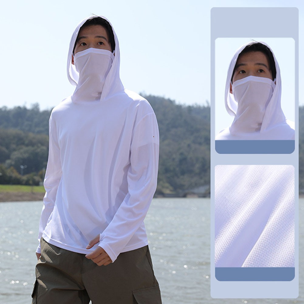 Long Sleeve Hooded Sun Protective T Shirt for Men UV Blocking Outdoor Wear