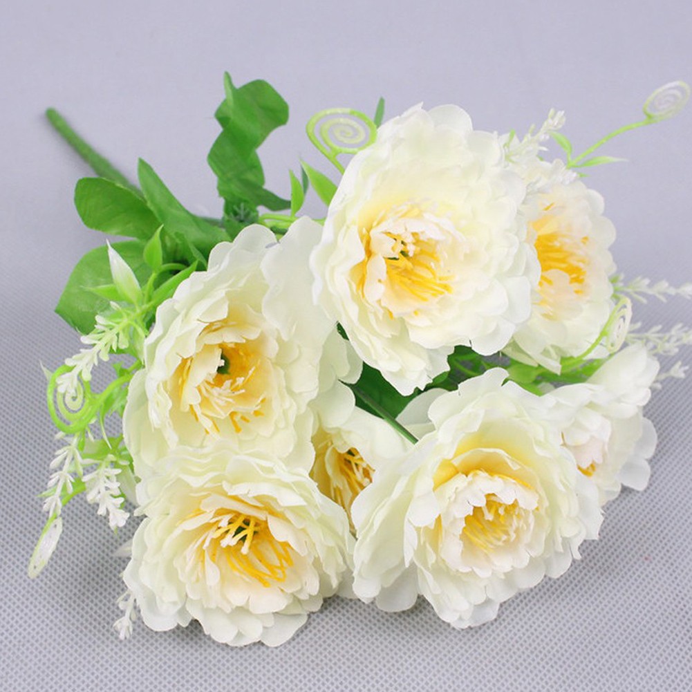 7 Stem Artificial Peony Bouquet with 6cm Blooms for Home Office Party Decor