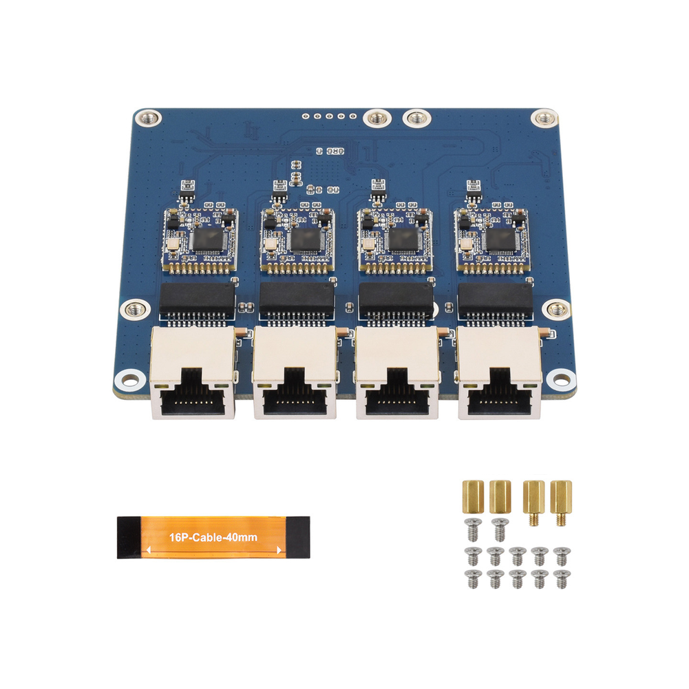 4-Port Gigabit Ethernet Adapter Board for Raspberry Pi 5 91.5mm x 85mm Size