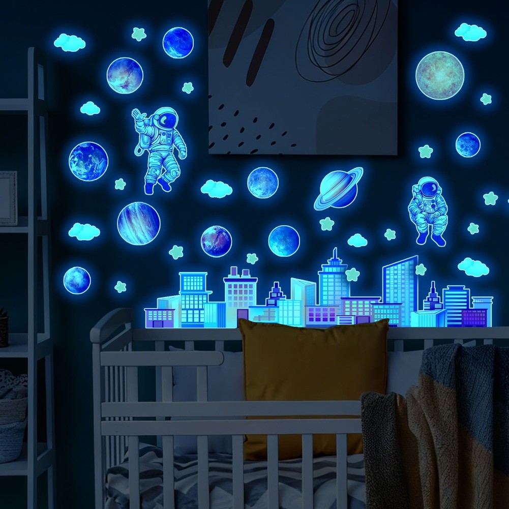 30x30cm Glow in the Dark Space Wall Stickers PVC Astronaut Star Design Set