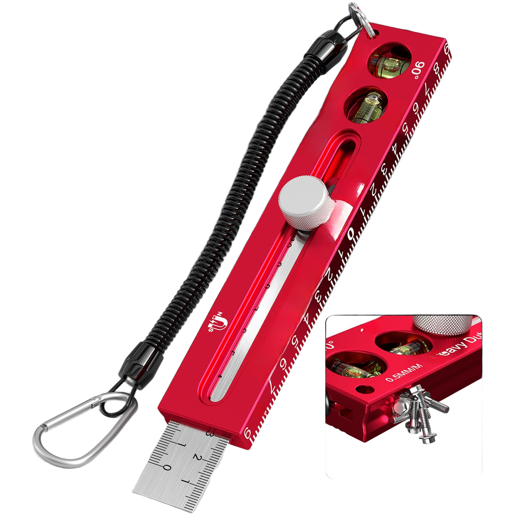 Multifunctional Ruler with Magnet Level Retractable Design 18.5 x 3.7cm