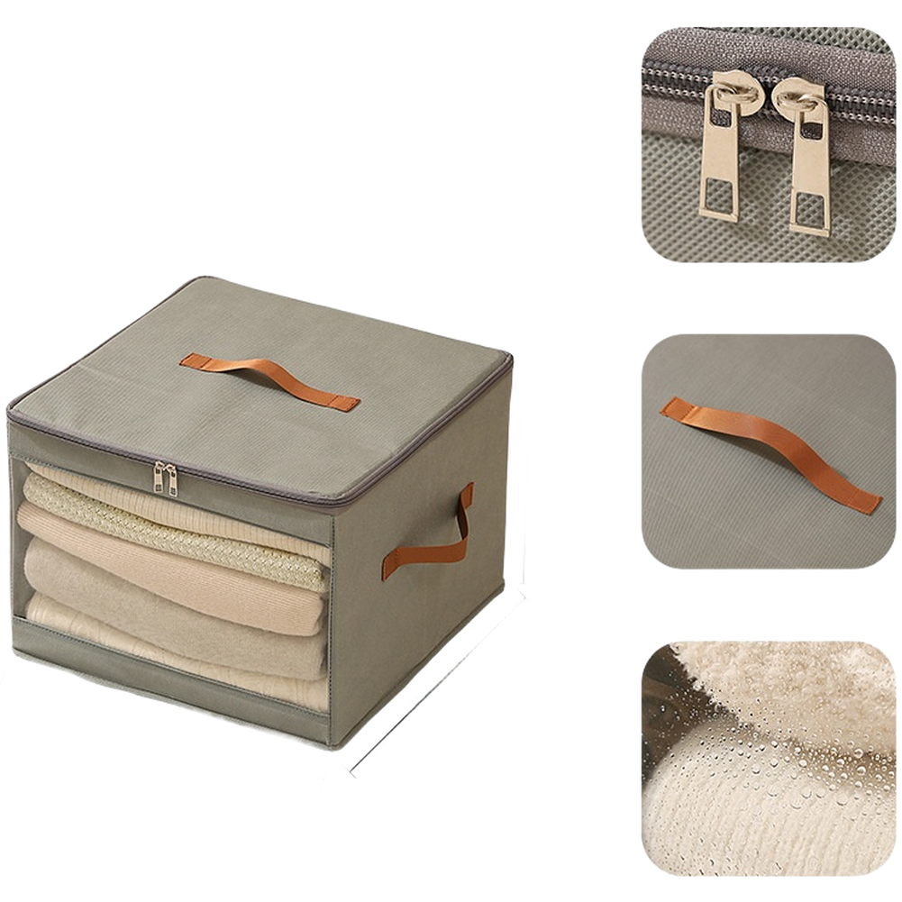 Foldable Storage Box with Clear Lid Non Woven Fabric 35x35x25cm Gray Beige