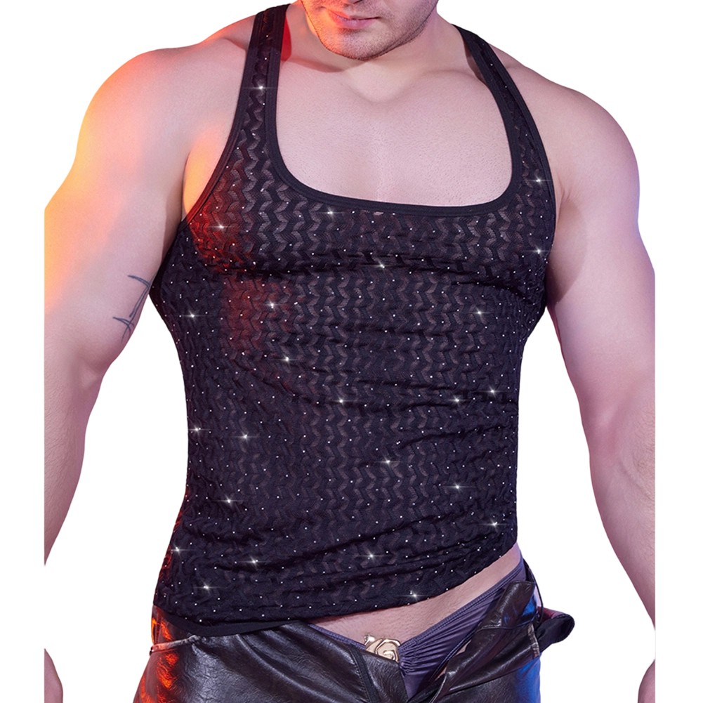 Men’s Sleeveless Tank Top Vest – Wave Pattern 95% Nylon 5% Spandex Undershirt