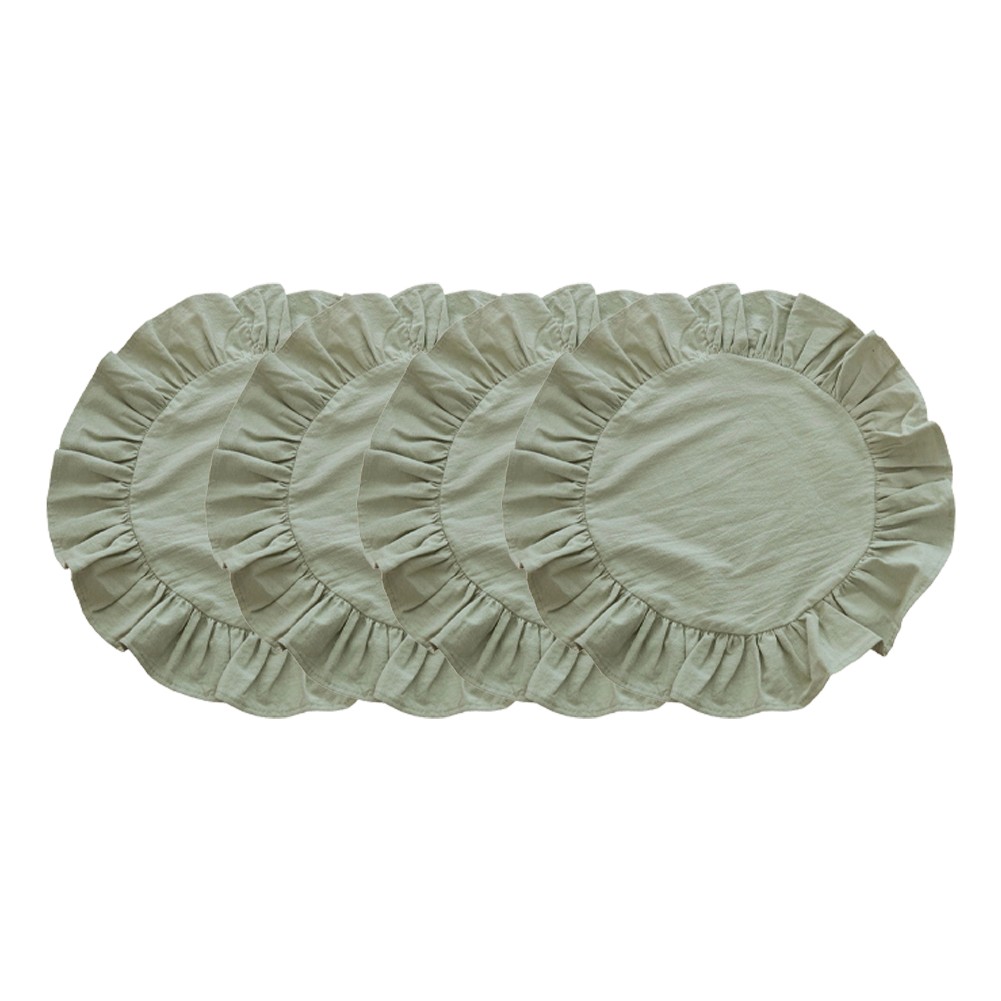 4 Pcs 15 inch Scalloped Placemats Round Shape Polyester Cotton Table Linens