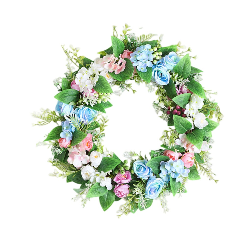 35x35cm Green Wreath Artificial Lifelike Foliage for Indoor Outdoor Year Round