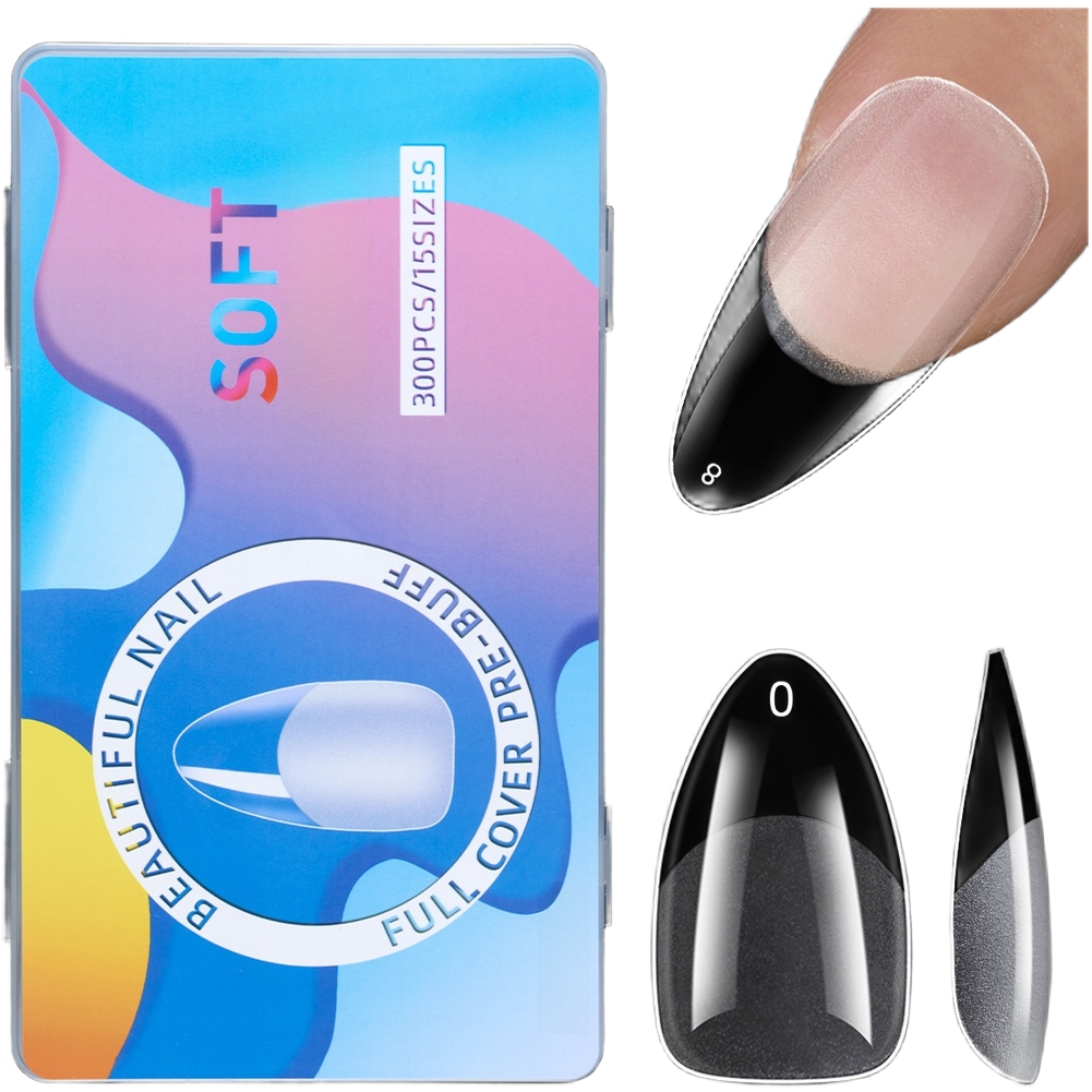 Matte Almond Shaped Press On Nails 300 Pieces Soft Gel Transparent Fake Nails