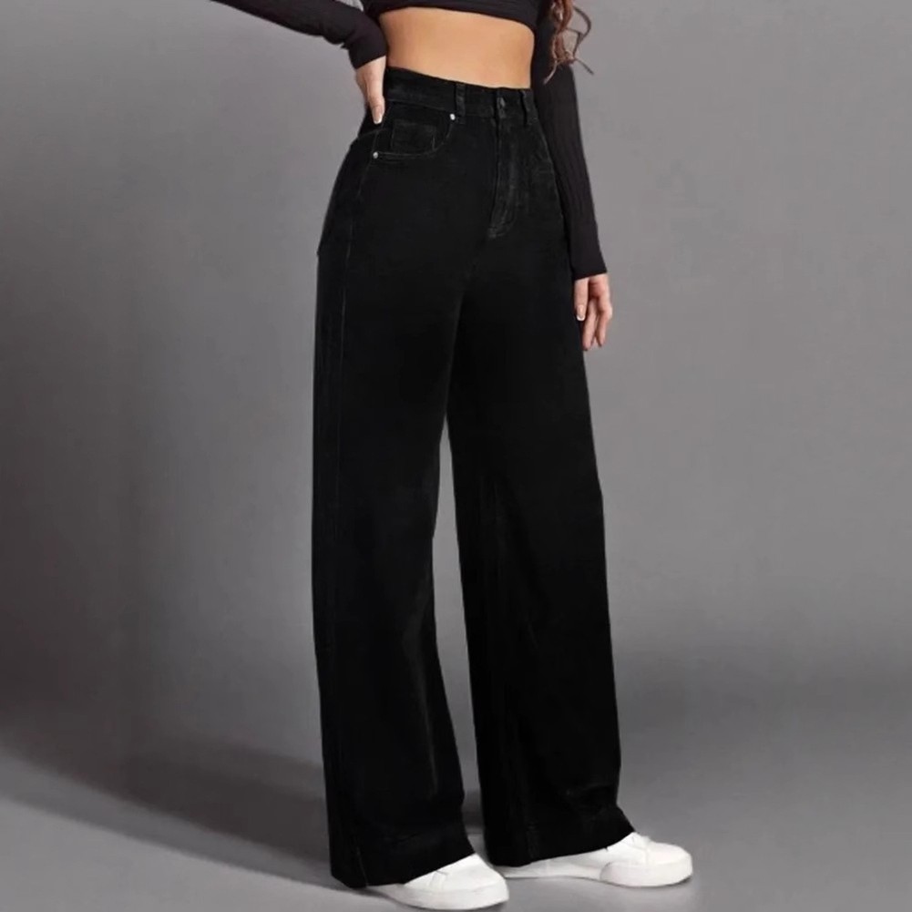 Womens High Waist Wide Leg Straight Jeans Casual Loose Trousers Size M to 5XL