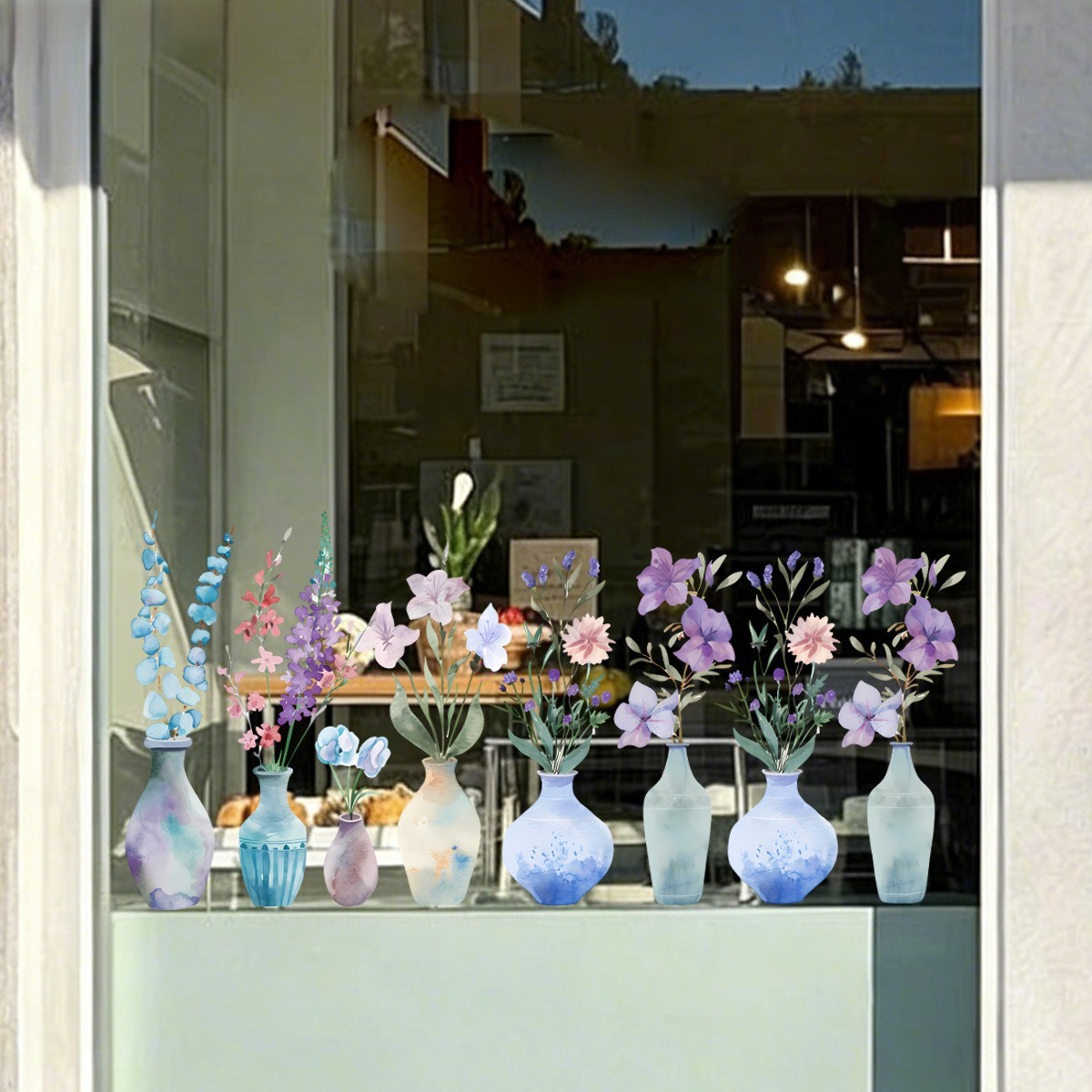 Floral Vase Window Clings 2 Sheets 11.81×23.62 in PVC Reusable Static Clings