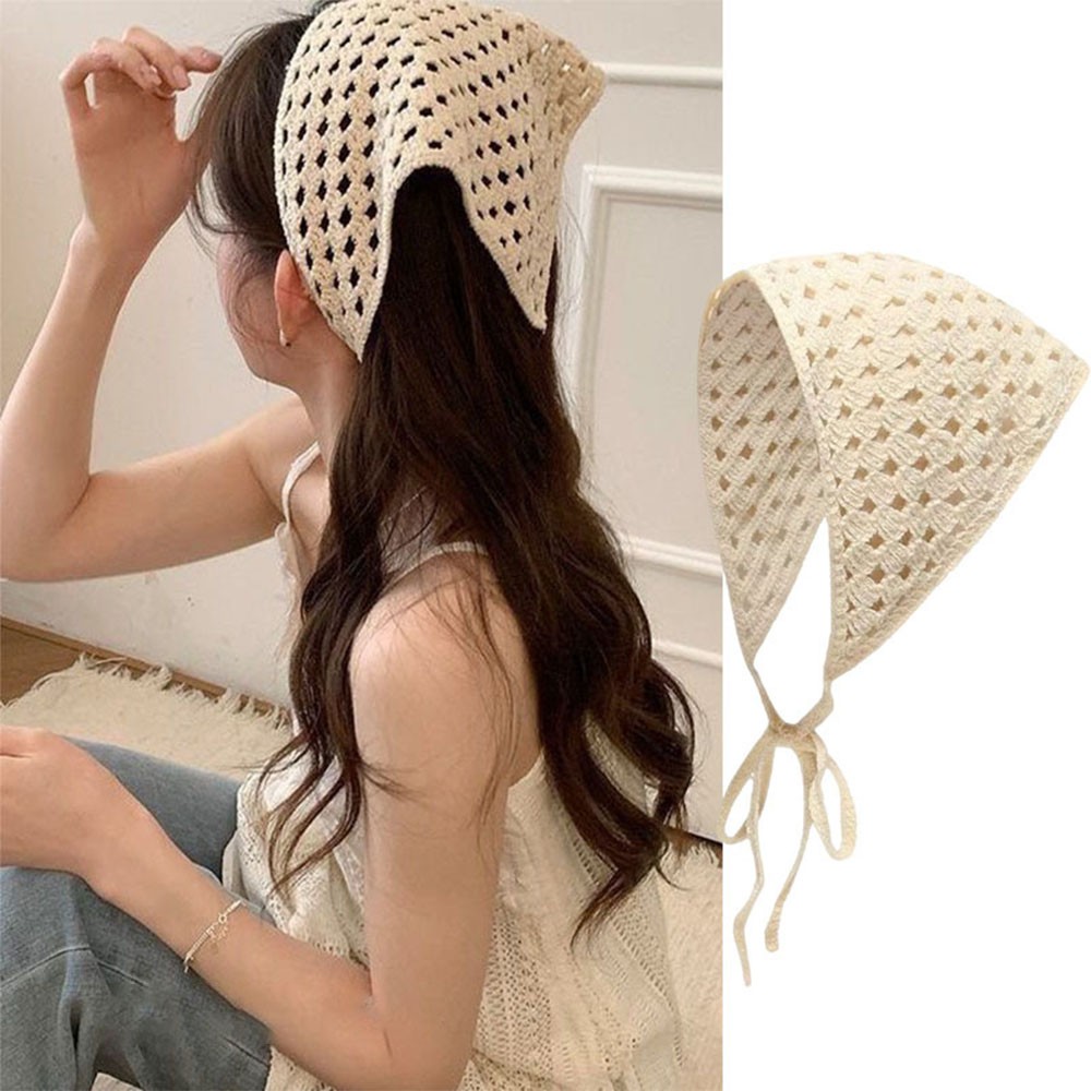 Triangle Polyester Headscarf for Women Delicate Lace Trim Daily Beach Wear