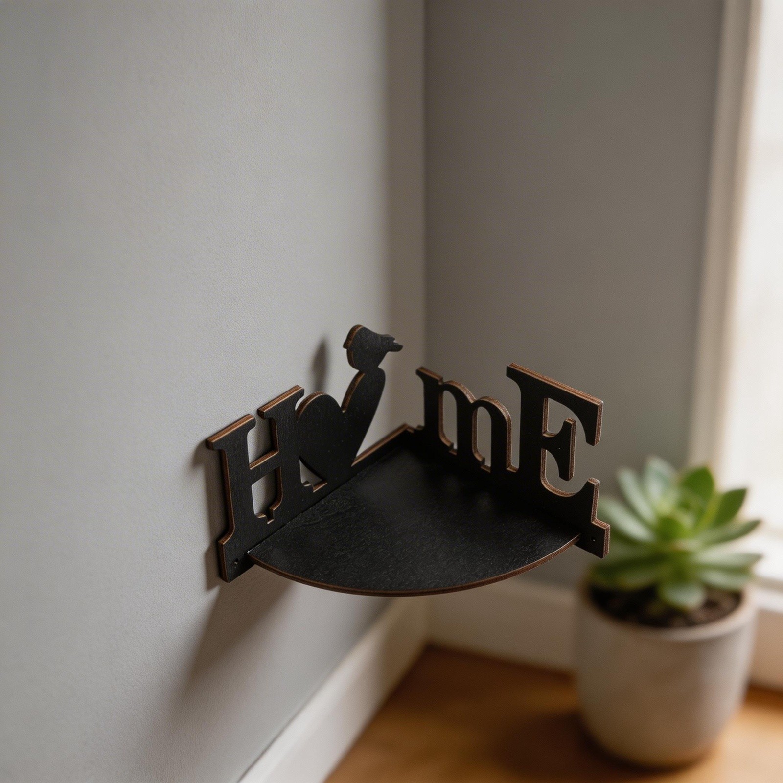 Decorative Wooden Wall Shelf with HOME Letter Pattern for Indoor Spaces